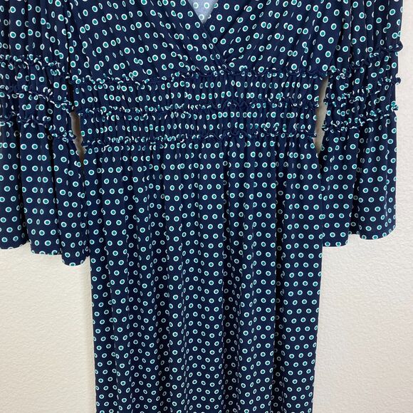 Max Studio Women's Fit & Flare Dress Size S Blue Green Smocked Waist Knee Length - Picture 2 of 8